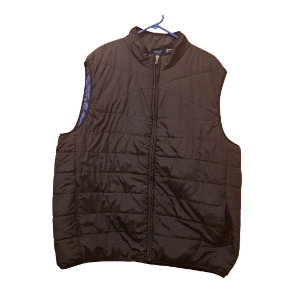 Chaps Mens 2X Puffer Vest Black Zip Up Blue Lined Quilted Lightweight Winterwear